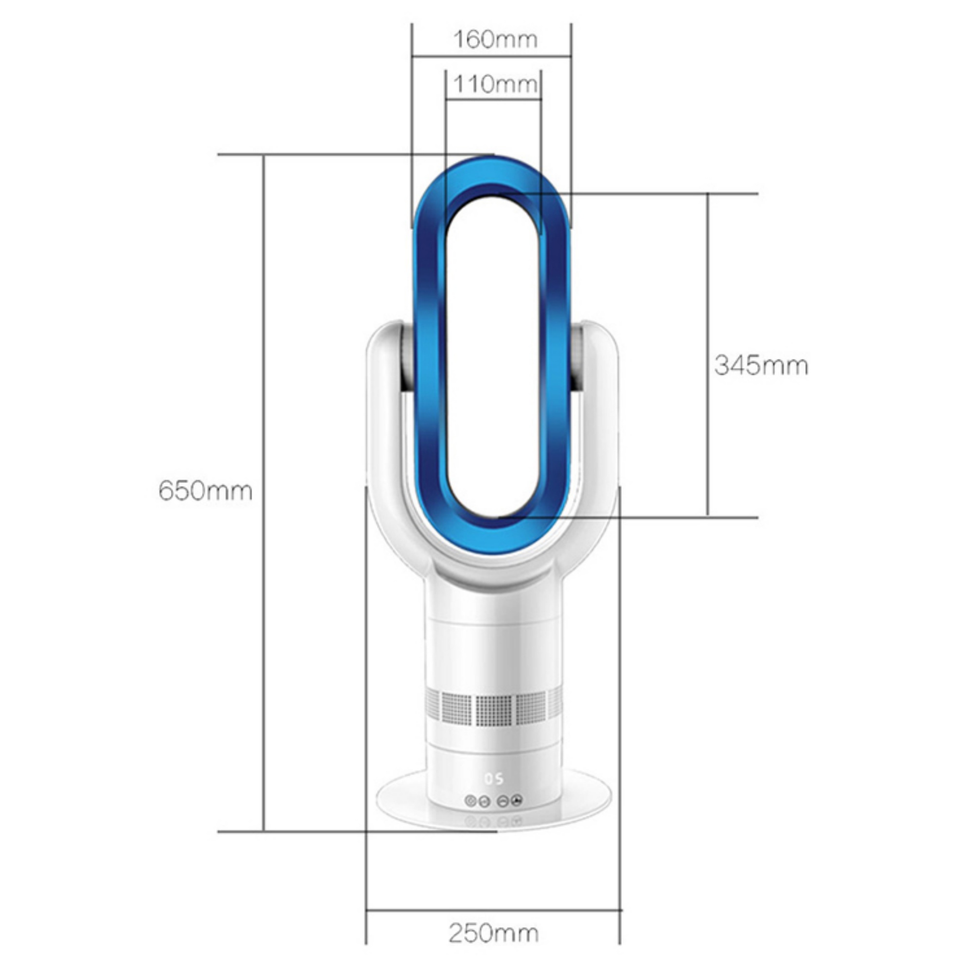 Electric Bladeless Fan Heat Cool Floor Fan Timer Remote Touch Control Silver/Blue