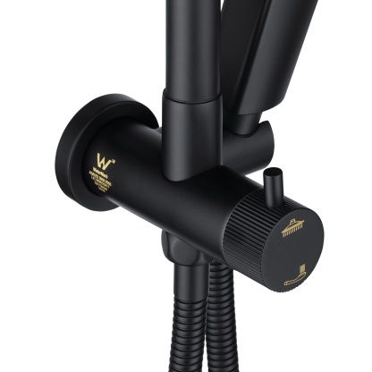 13'' Round Bathroom Rainfall Shower Head Set Gooseneck Shower Arm Diverter 4 Function High Pressure Handheld Shower Head Rose Chrome/Black