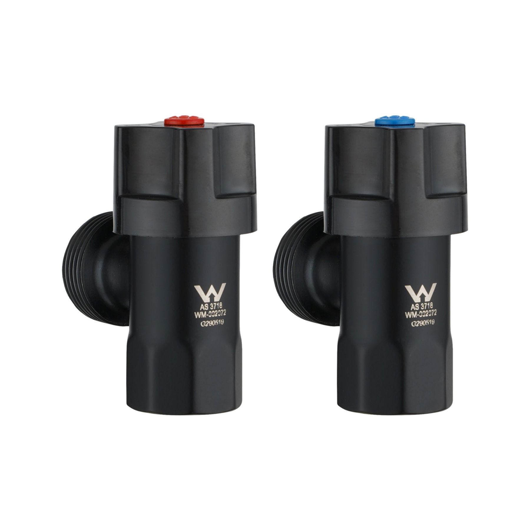 Round Brass Pair Laundry Washing Machine Taps 1/4 Turn Wall Twin Taps Hot and Cold Water Taps Chrome / Black