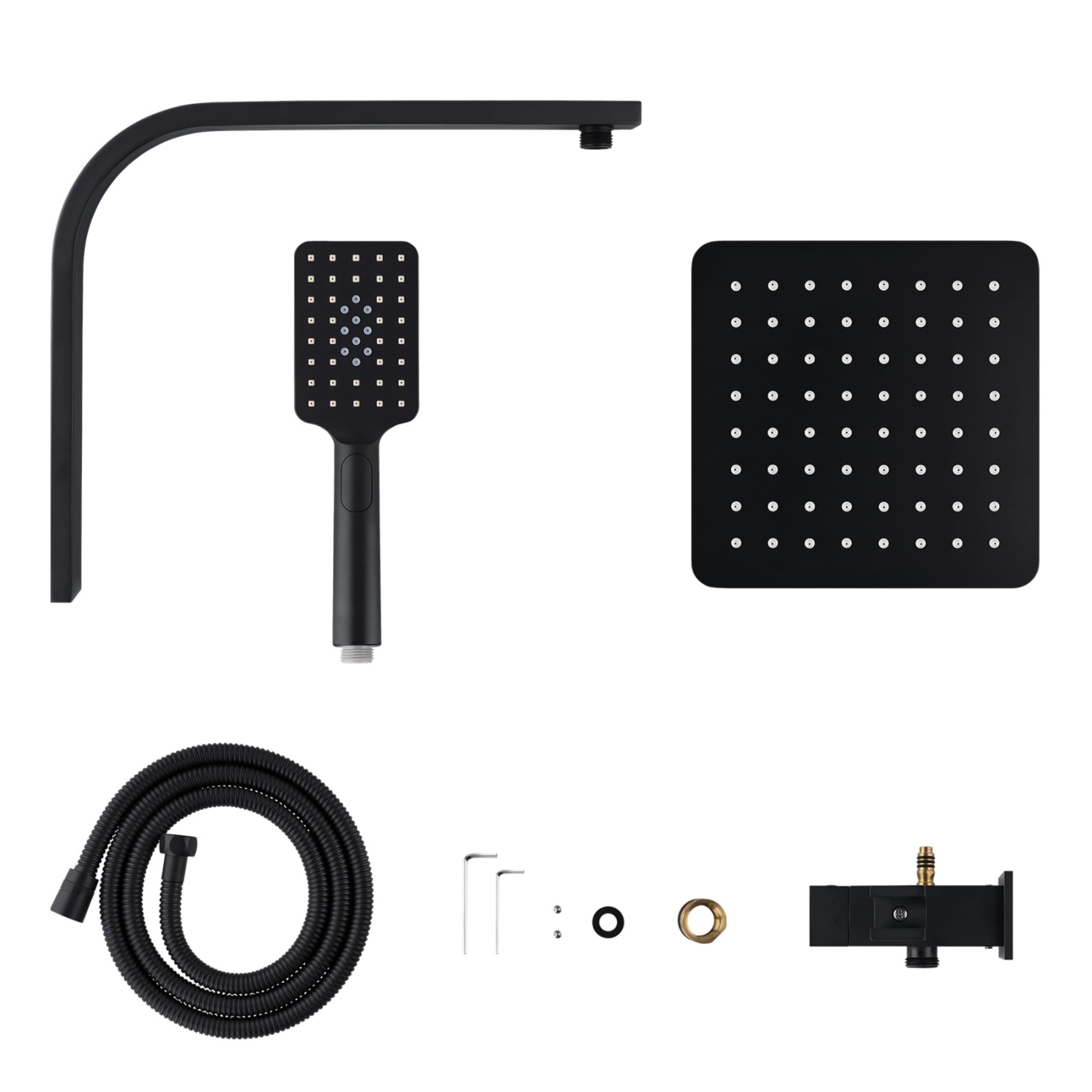 Bathroom 8“ Rectangle Rain Twin Shower Set Super Thin Overhead Shower Head 3 Function Hand-held Shower Rose Gooseneck Shower Arm Chrome/Black