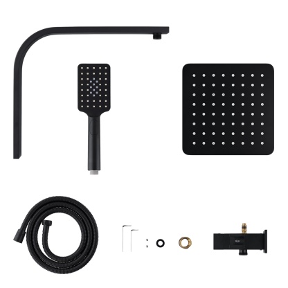 Bathroom 8“ Rectangle Rain Twin Shower Set Super Thin Overhead Shower Head 3 Function Hand-held Shower Rose Gooseneck Shower Arm Chrome/Black