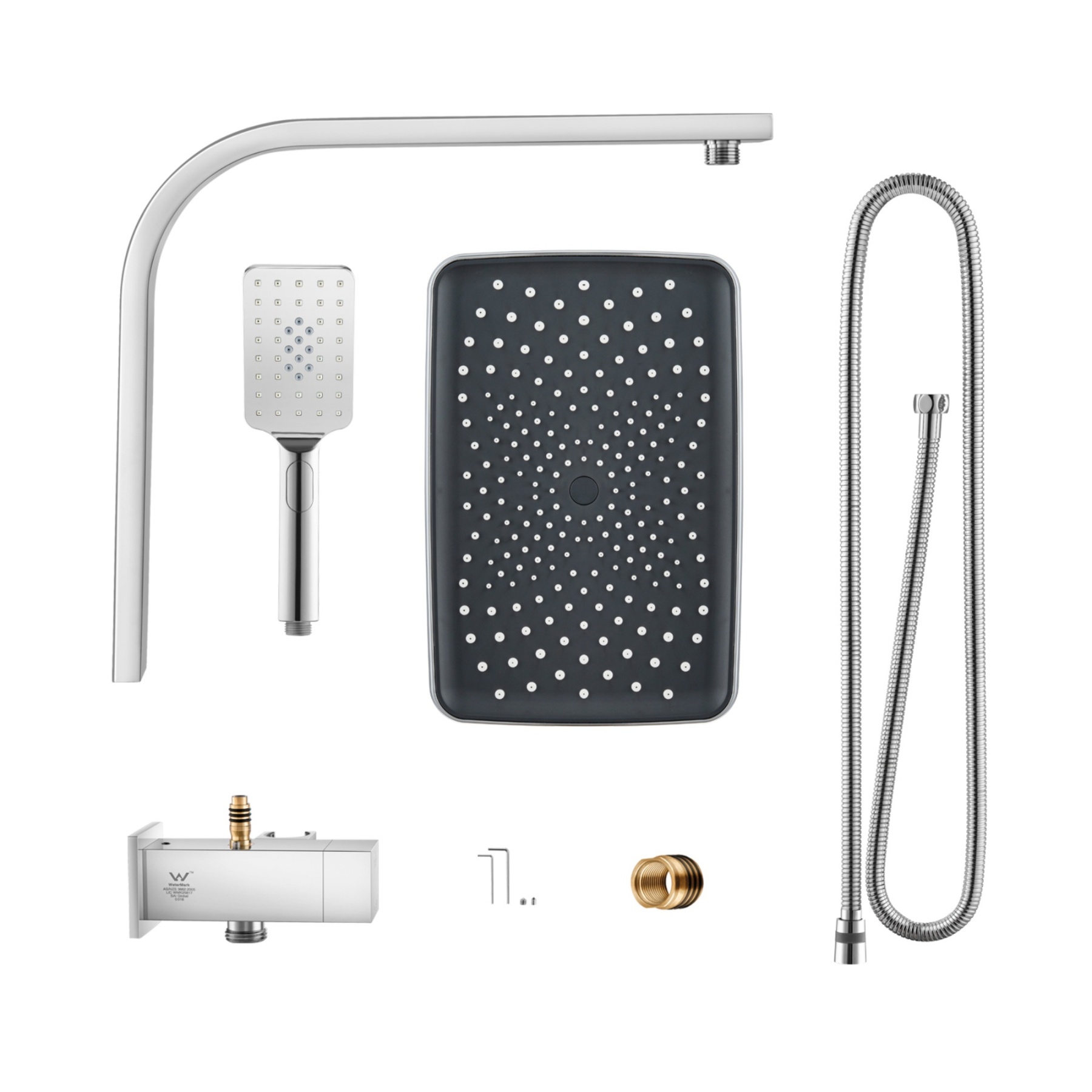 Rectangle 12“ Rainfall Shower Head Set Chrome Twin Shower 3 Function Hand-held Shower Head Shower Arm
