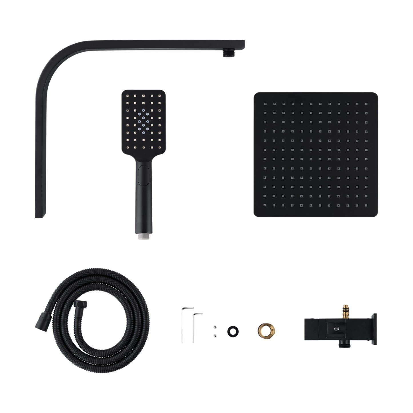 200mm 8'' Square Rainfall Shower Head Set Bathroom Twin Shower Handheld Diverter 3 Function Handheld Shower Head Gooseneck Shower Arm Chrome/Black/Gunmetal Grey