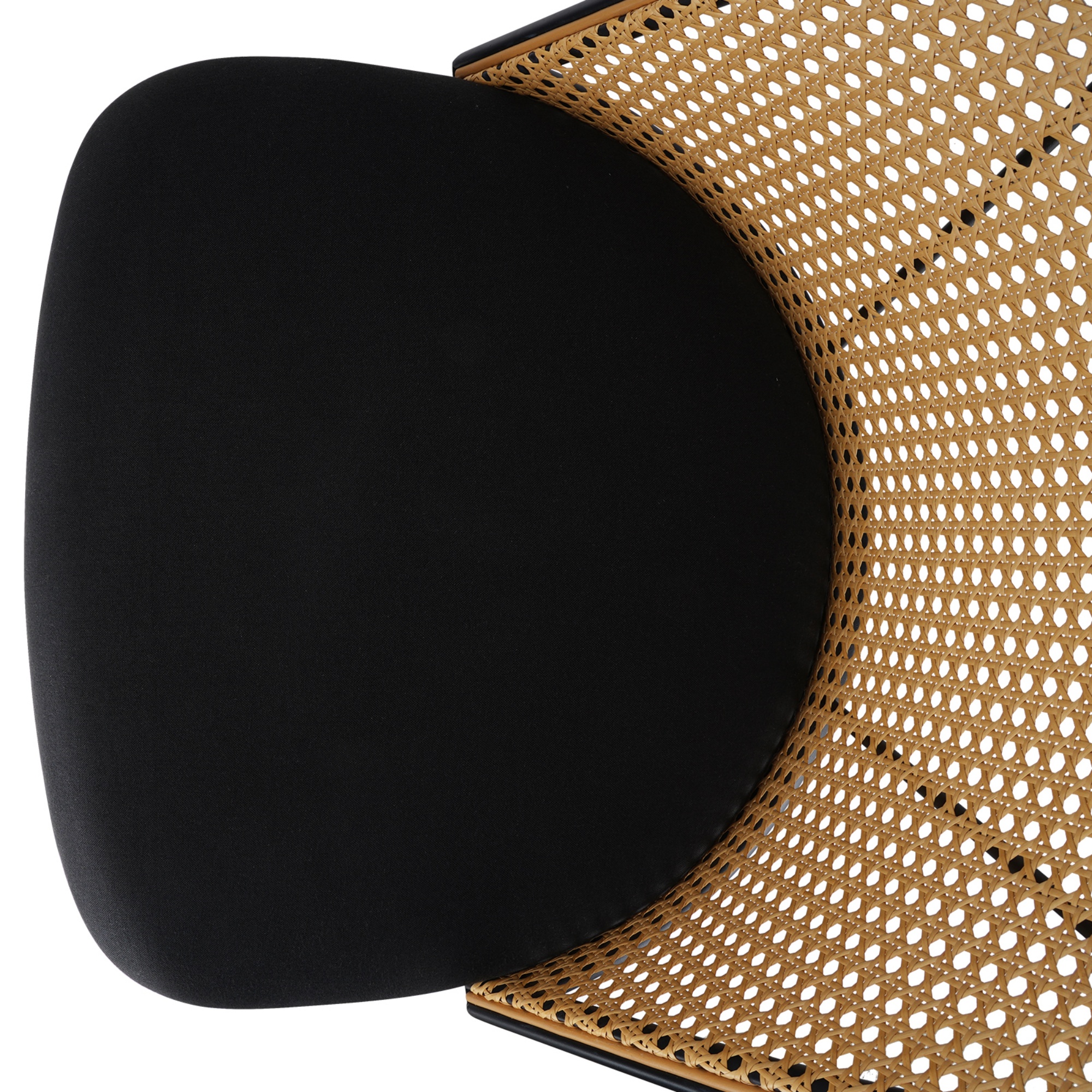 PU Leather Dining Side Chairs Curved Rattan Back Seat Metal Legs Set of 2 Black/White(Natural)