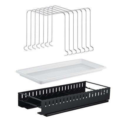 Under Cabinet Pull-Out Kitchen Cookware Storage Rack Pot Pan Organizer Holder Drain Tray Shelf Black/White