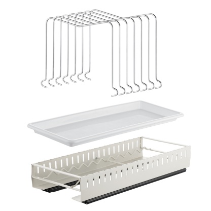 Under Cabinet Pull-Out Kitchen Cookware Storage Rack Pot Pan Organizer Holder Drain Tray Shelf Black/White