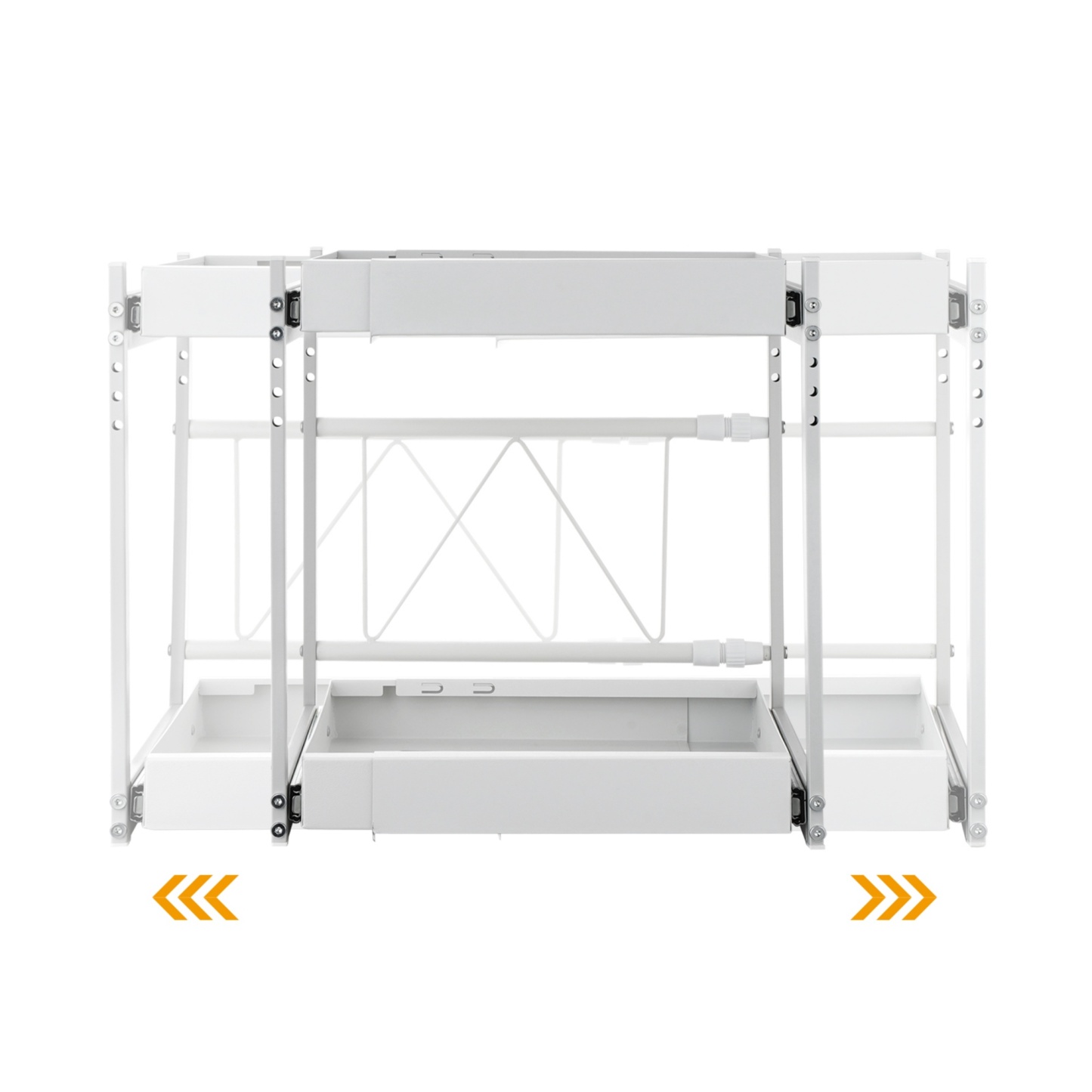 Kitchen Under Sink Cabinet Adjustable Width/Height Organizer Drawer Rack Pull Out Storage Holder Basket Shelf White