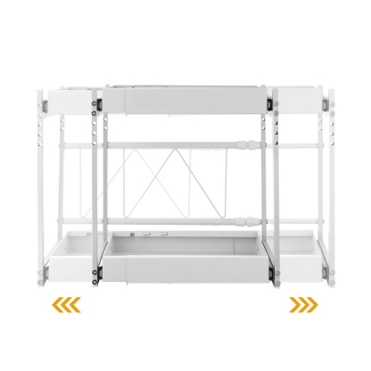 Kitchen Under Sink Cabinet Adjustable Width/Height Organizer Drawer Rack Pull Out Storage Holder Basket Shelf White