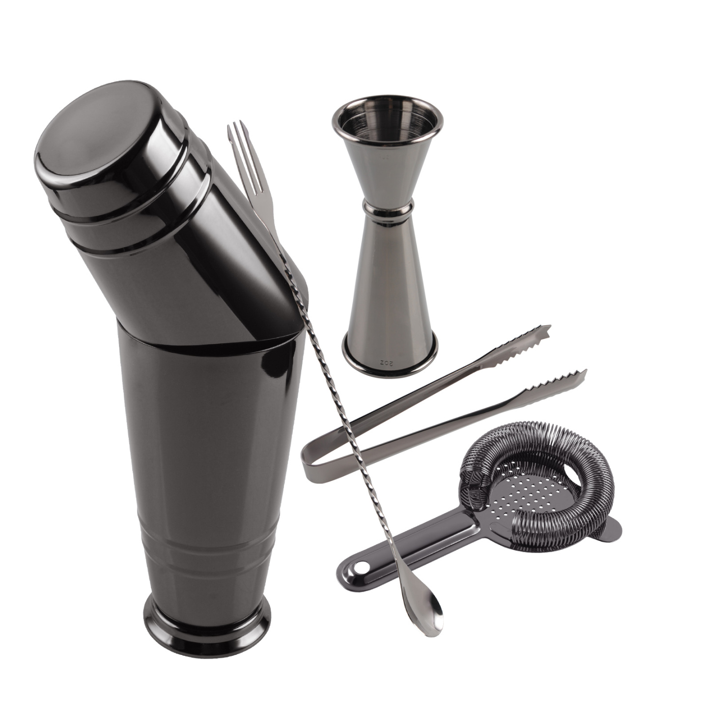 5pcs Black Cocktail Shaker Set Mixer Martini Spirits Bar Strainer Bartender Kit 720ml