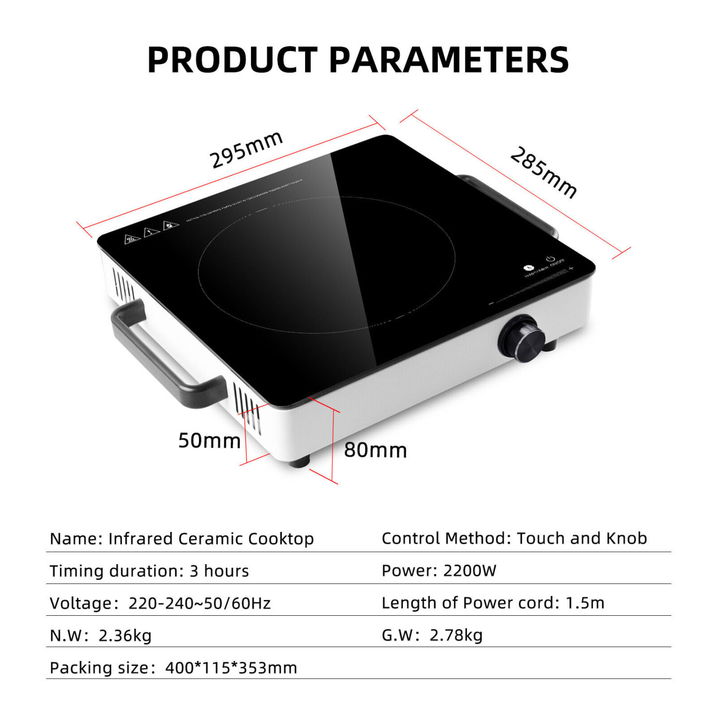 2200W Electric Infrared Ceramic Induction Cooktop Kitchen Cooker Hob Plate