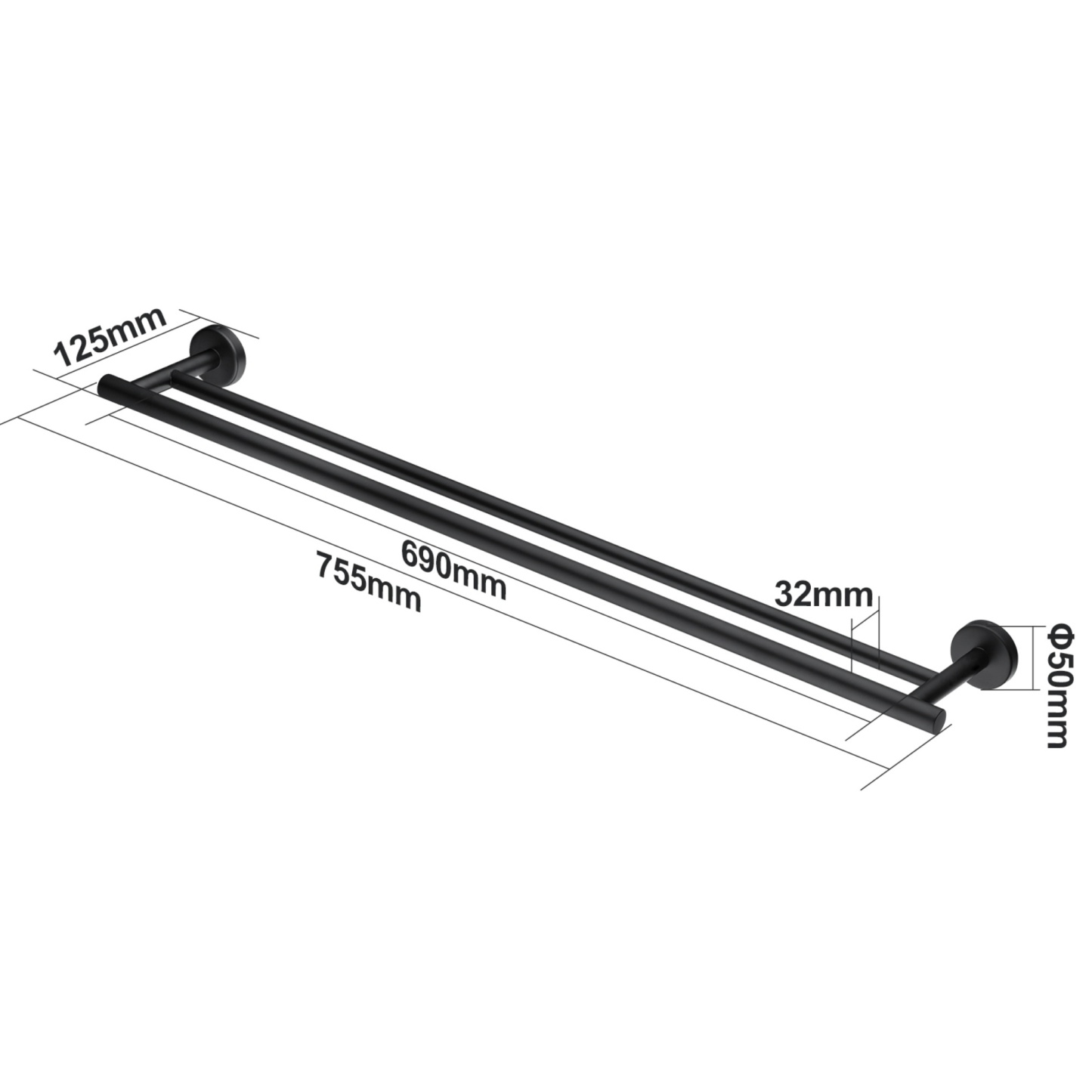 755mm Stainless Steel Double Towel Rack Bathroom Round Brushed Nickel Double Bars Towel Rail Holder