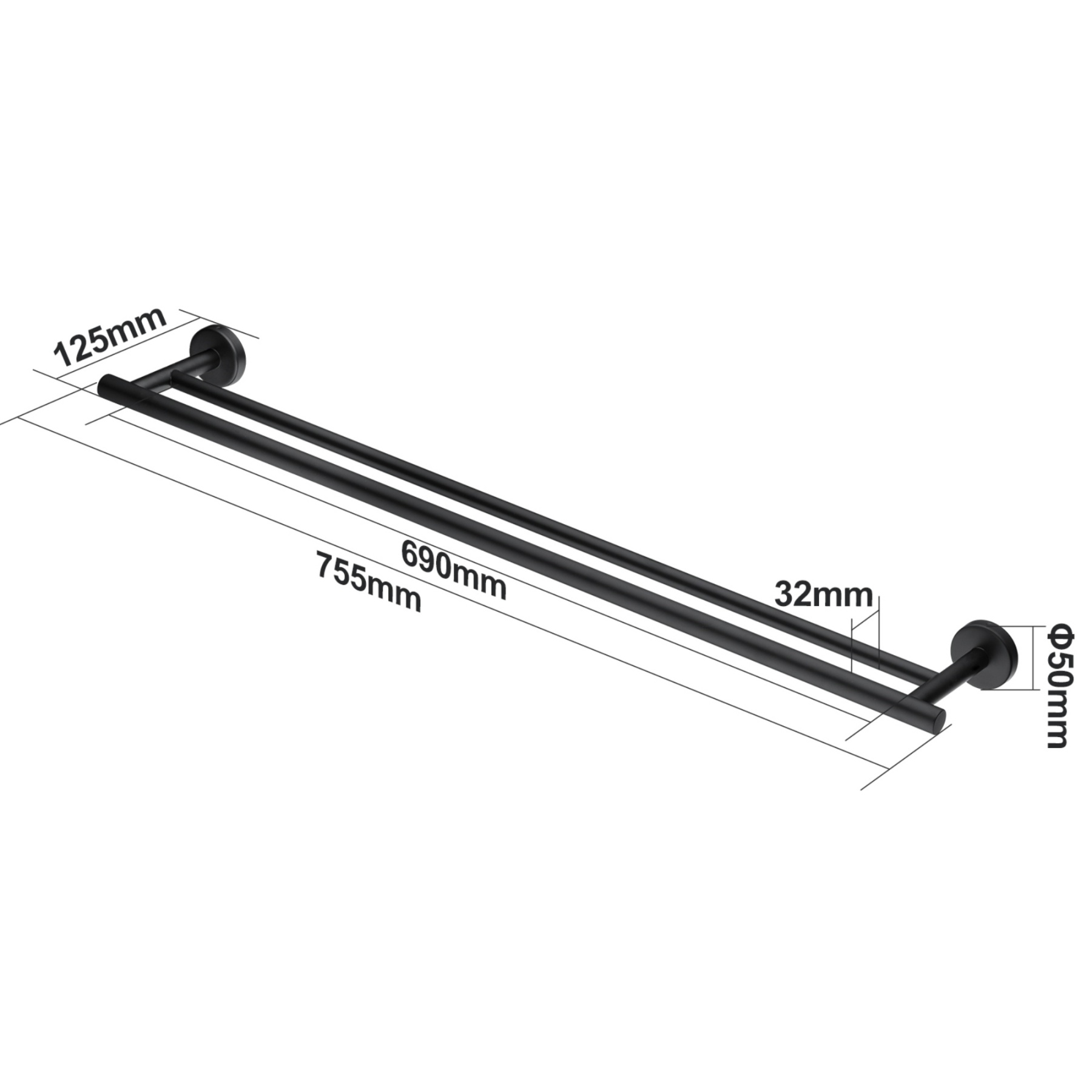 755mm Stainless Steel Double Towel Rack Bathroom Round Brushed Nickel Double Bars Towel Rail Holder