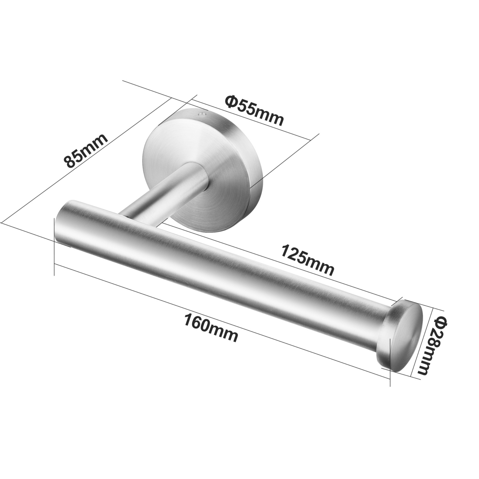 160mm Stainless Steel Bathroom Toilet Paper Roll Holder Round Tissue Hook Rack Wall Mounted Black/Brushed Nickel