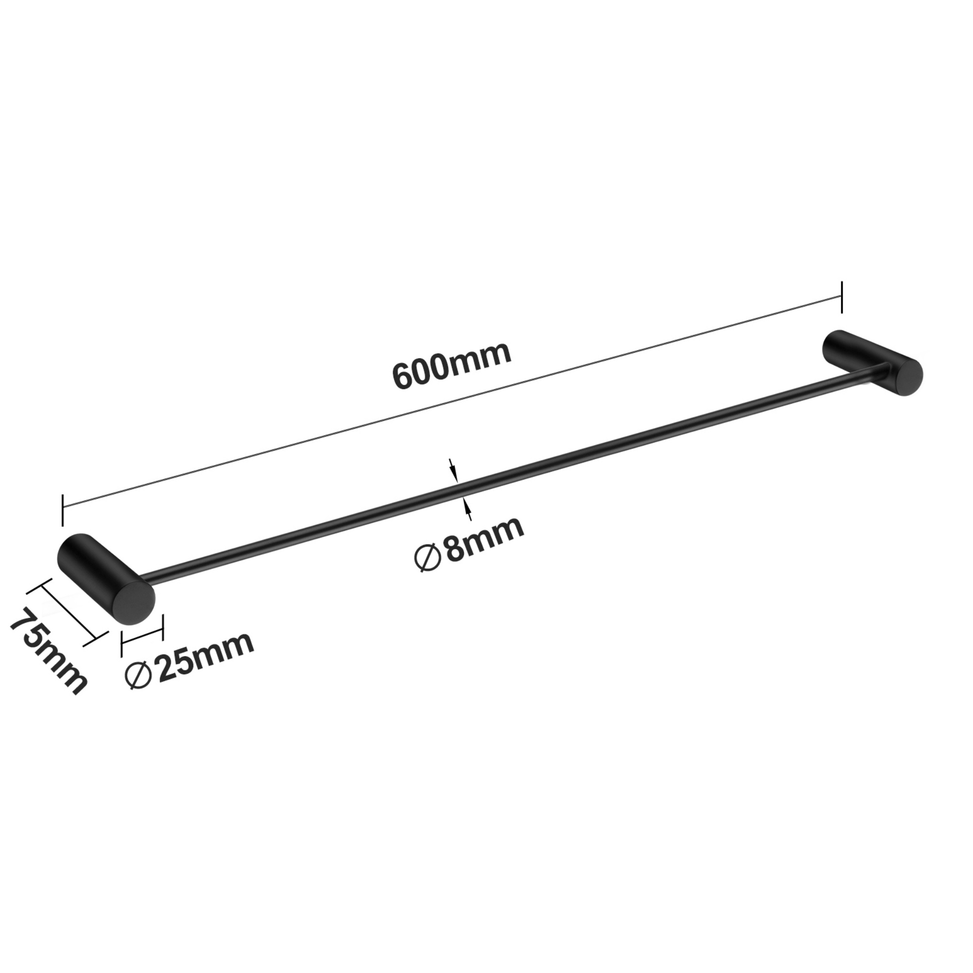 Round Stainless Steel 600mm Single Towel Rail Rack Bathroom Wall Mounted Towel Clothes Holder Hanger Chrome/Matte Black/Brushed Yellow Gold