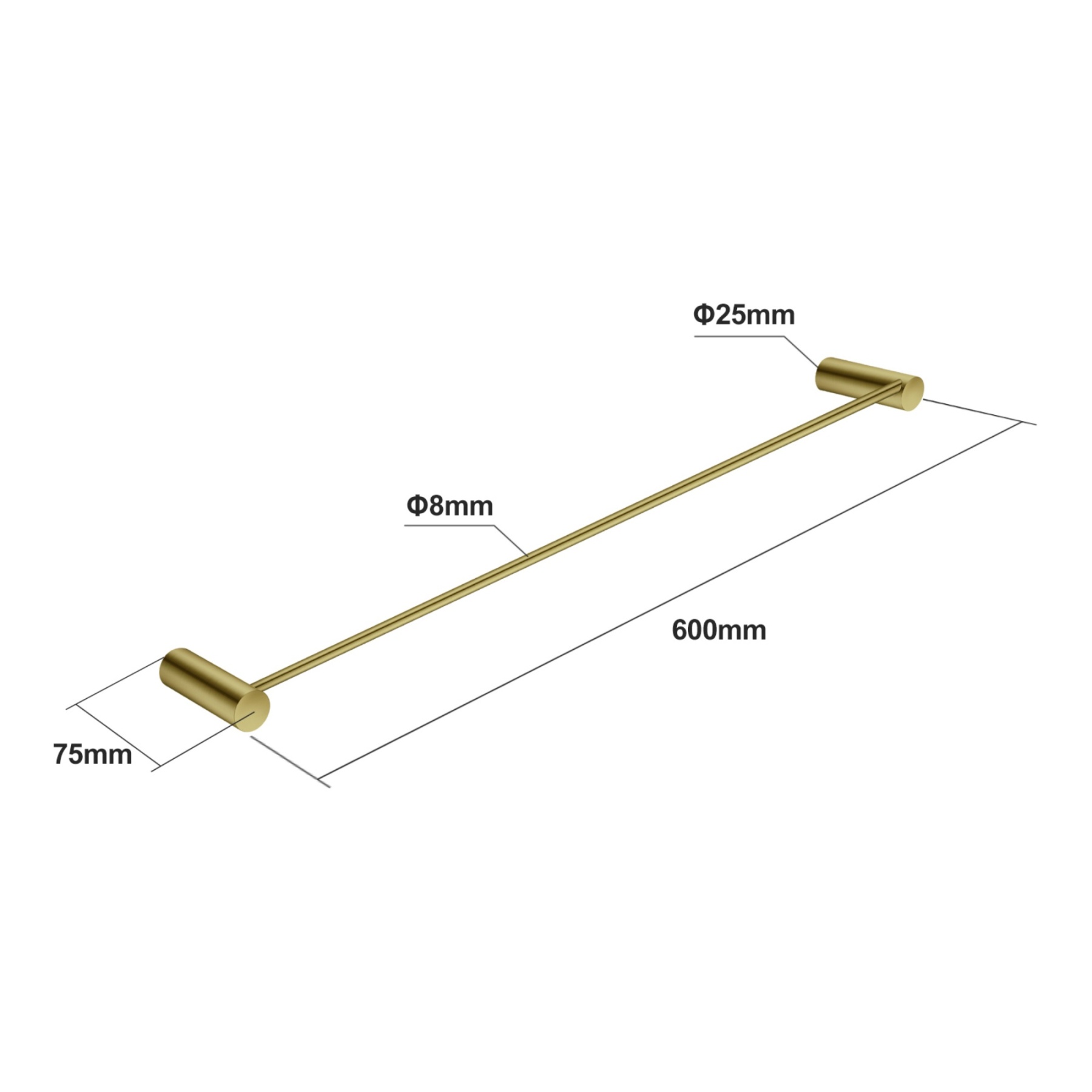 Round Stainless Steel 600mm Single Towel Rail Rack Bathroom Wall Mounted Towel Clothes Holder Hanger Chrome/Matte Black/Brushed Yellow Gold