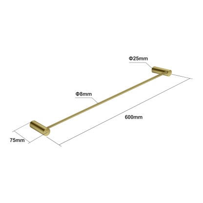 Round Stainless Steel 600mm Single Towel Rail Rack Bathroom Wall Mounted Towel Clothes Holder Hanger Chrome/Matte Black/Brushed Yellow Gold