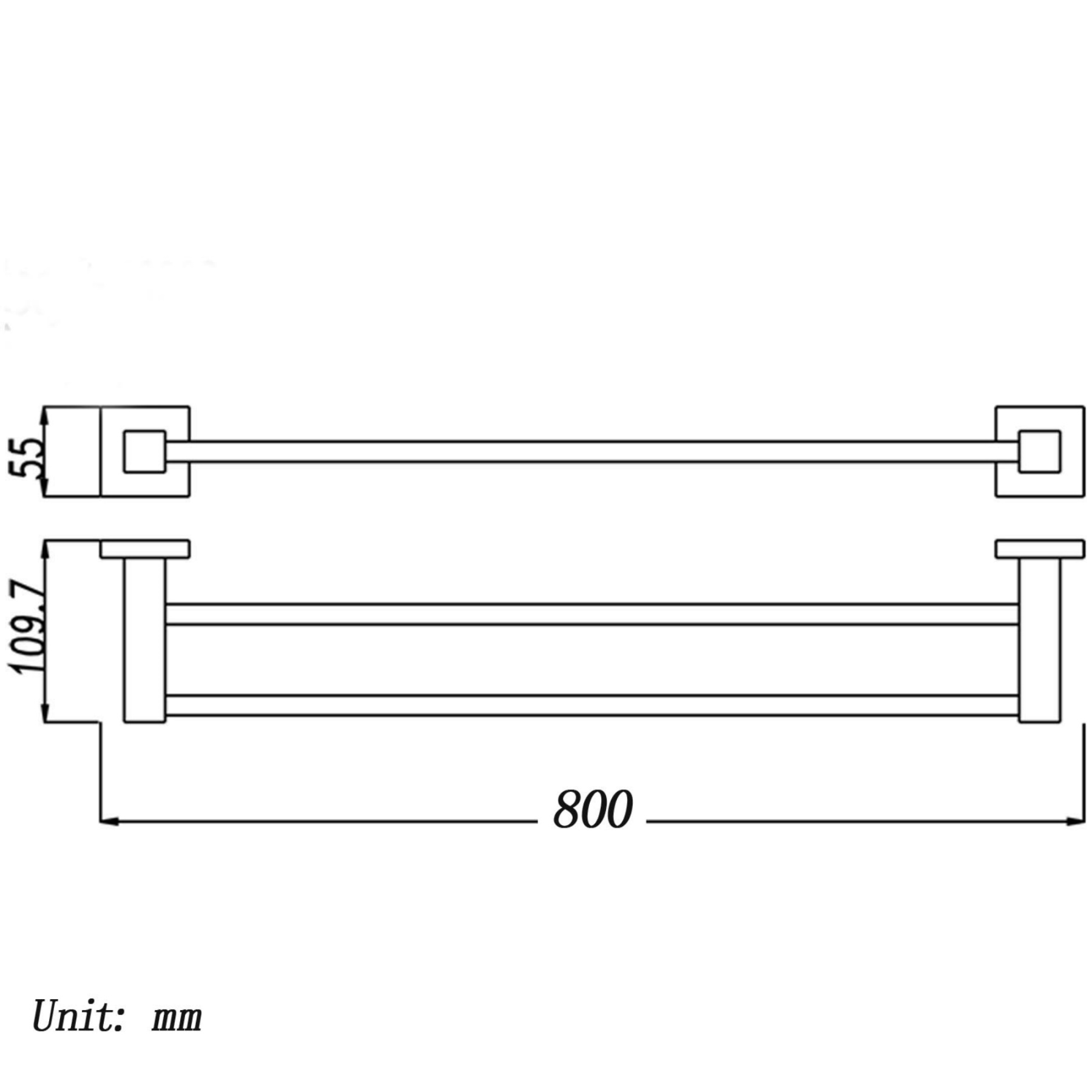 800mm Square Stainless Steel Bathroom Double Bars Towel Rail Rack Wall Mounted Clothes Hanger Holder Chrome/Black