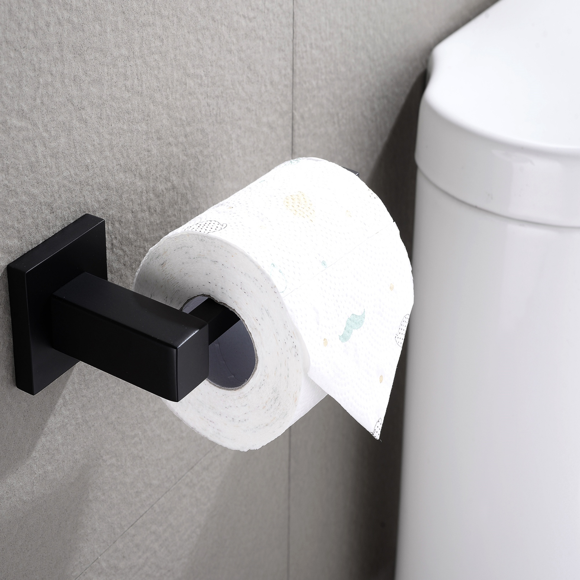 Square Toilet Paper Roll Holder Stainless Steel Wall Mounted Bathroom Toilet Tissue Hanger Hook Black/Chrome