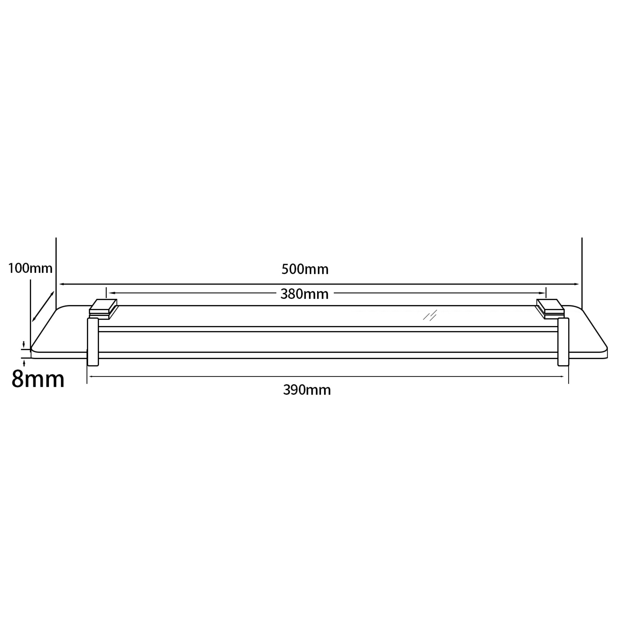 500mm Bathroom Glass Single Shelf Bath Shower Towel Clothes Holder Hanger Rail Rack Chrome/Black