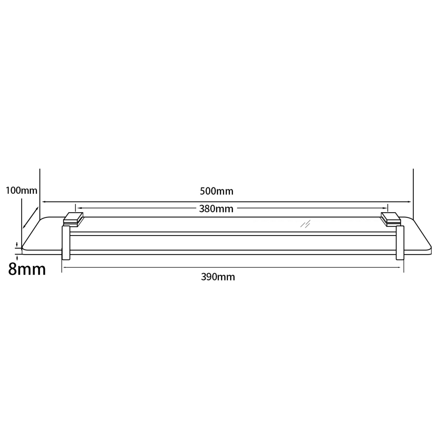 500mm Bathroom Glass Single Shelf Bath Shower Towel Clothes Holder Hanger Rail Rack Chrome/Black