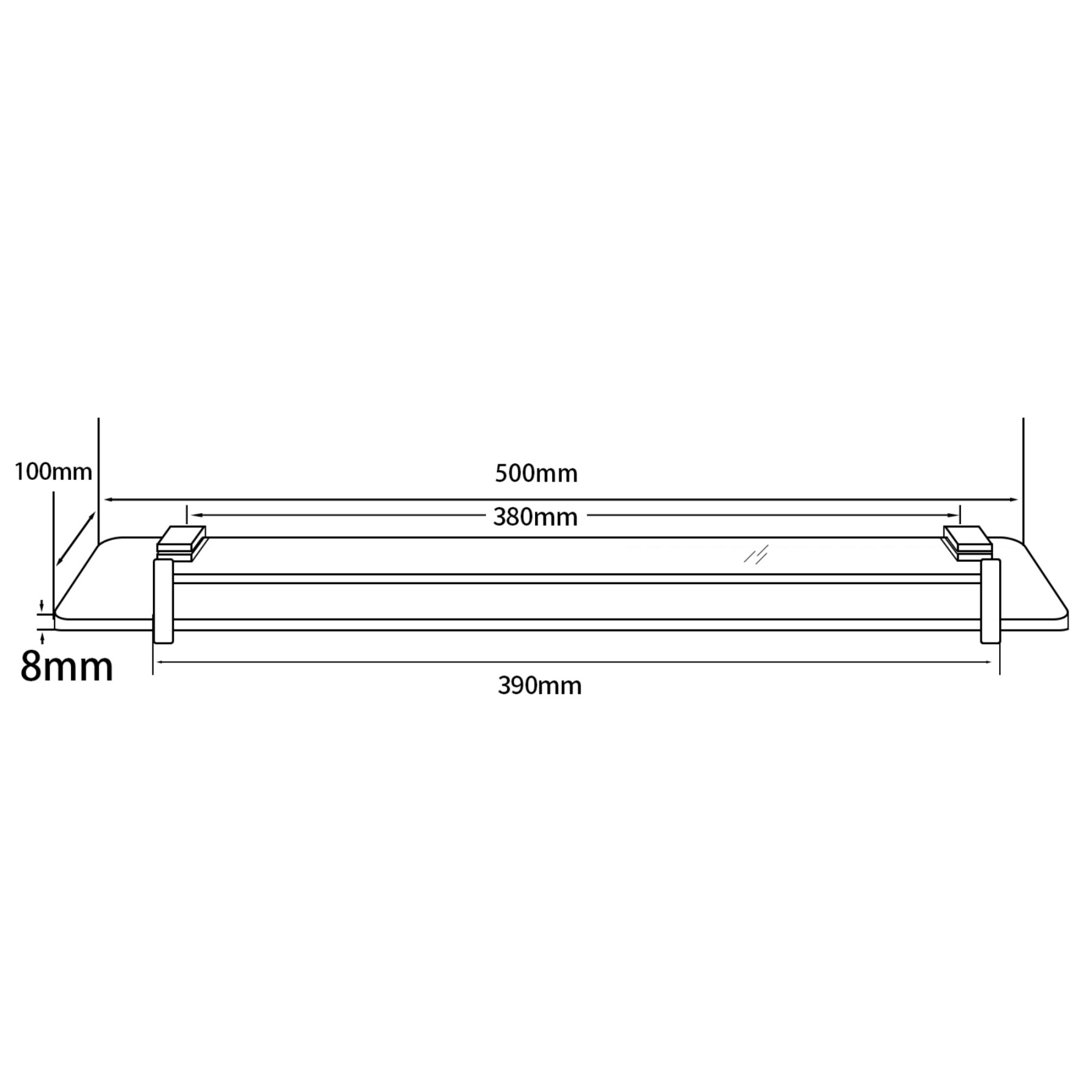 500mm Bathroom Glass Single Shelf Bath Shower Towel Clothes Holder Hanger Rail Rack Chrome/Black