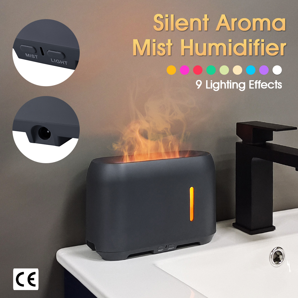 Aromatherapy Essential Oil Diffuser Air Humidifier Mist 9 RGB Flame Light 200ml