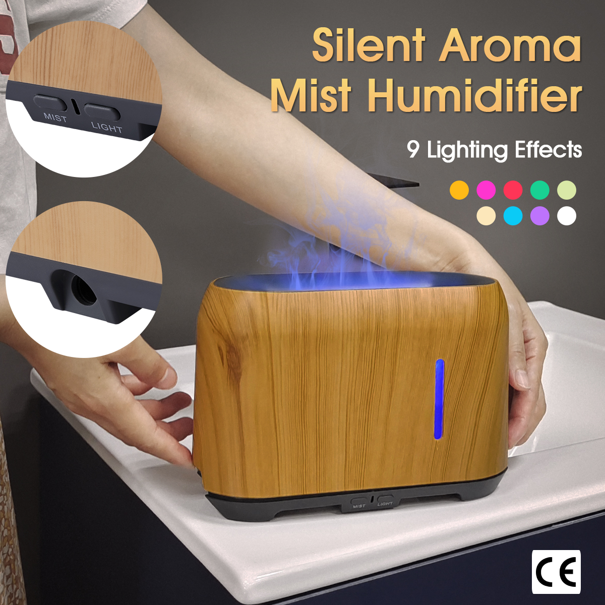 USB Essential Oil Aroma Diffuser 9 Colours Light Ultrasonic Mist Air Humidifier