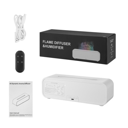 7 Colour Flame Remote Control Aromatherapy Diffuser 3 Timer Sound Reactive Air Humidification Black/White