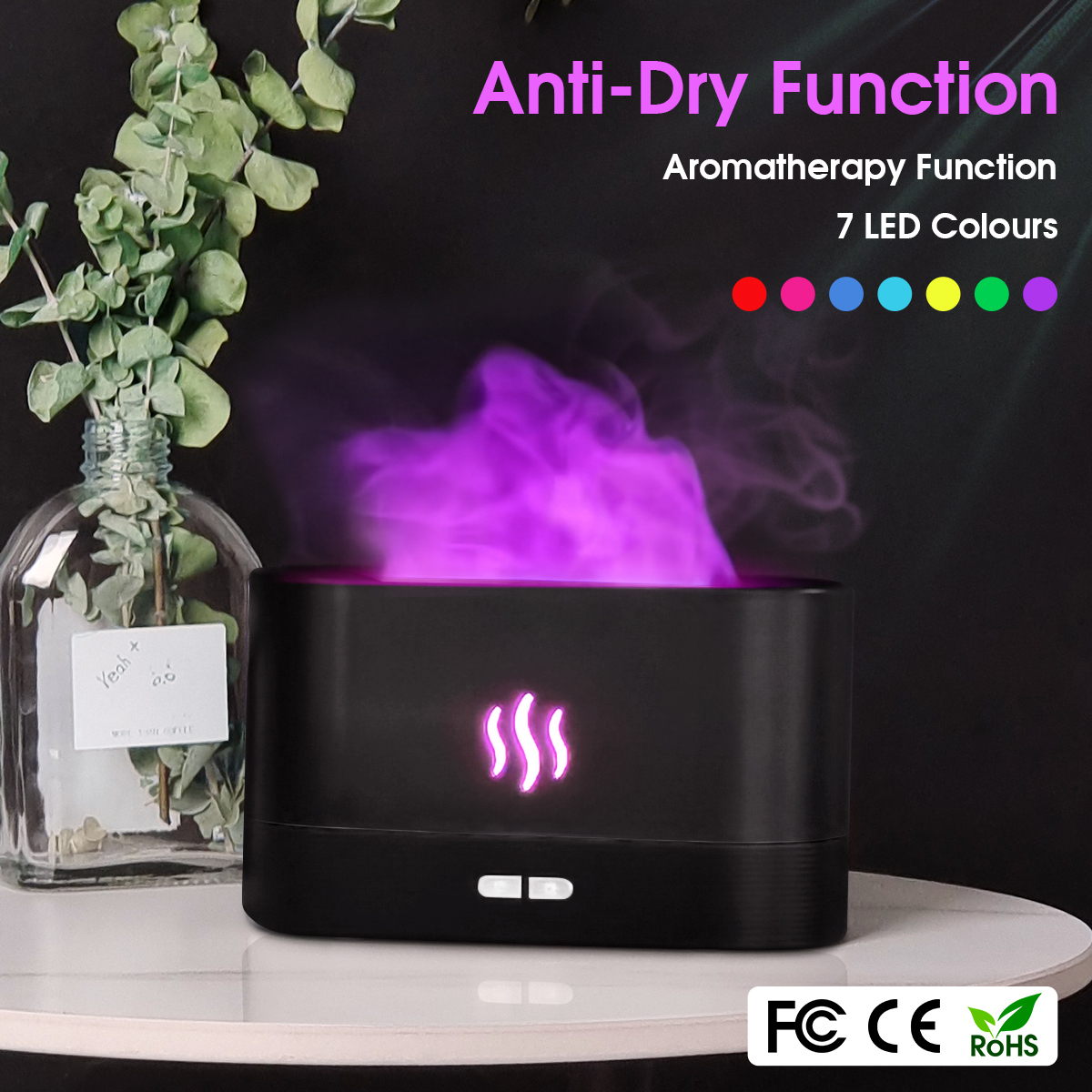 Aromatherapy Essential Oil Diffuser Air Humidifier Mist 7 RGB Flame Light 180ml