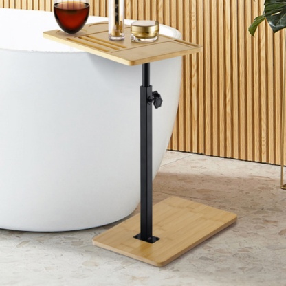 Adjustable Bamboo Bath Tub Side Table Bathroon Wine Phone iPad Holder Shelf Rotatable Sofa Stand Storage Rack