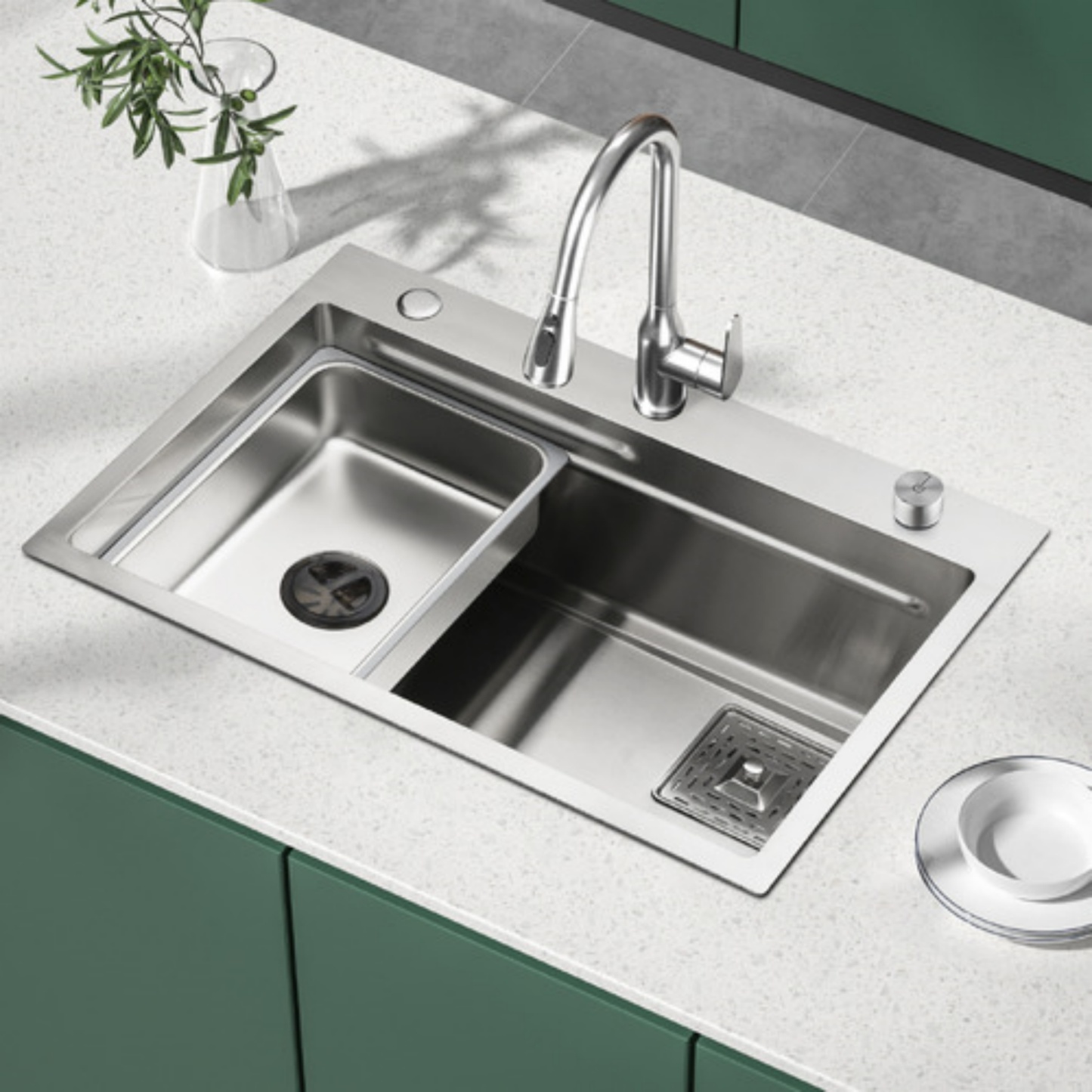 Stainless Steel Single Bowl Counter Top Control Kitchen Sink Smart Drainage Detachable Colander Satin Brush/Dark Grey/Yellow Gold