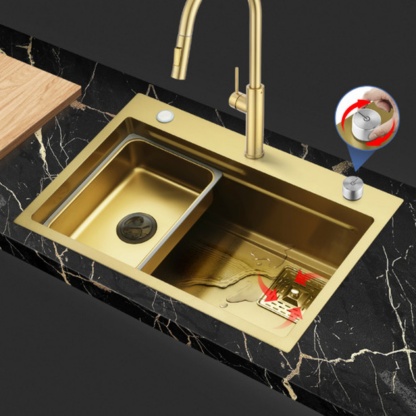 Stainless Steel Single Bowl Counter Top Control Kitchen Sink Smart Drainage Detachable Colander Satin Brush/Dark Grey/Yellow Gold