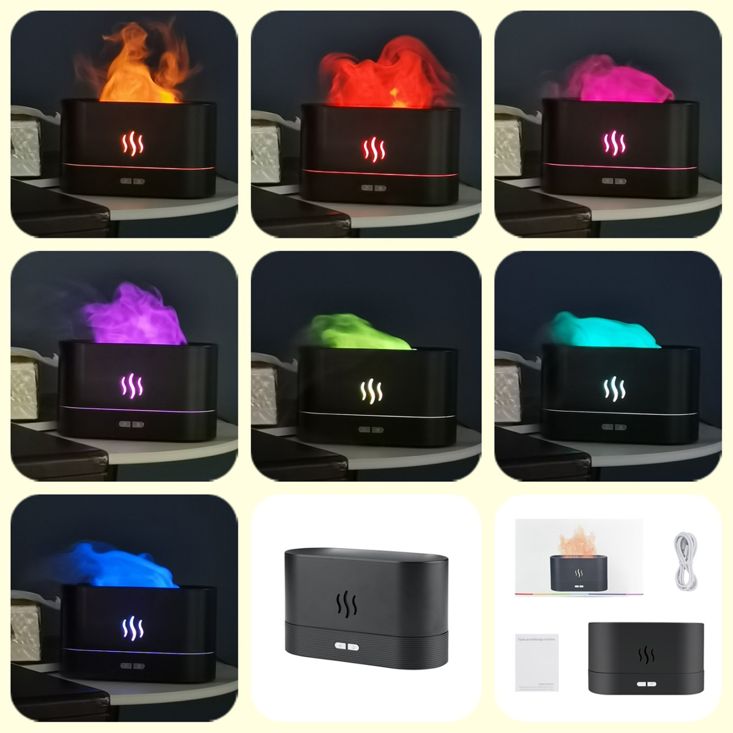 Aromatherapy Essential Oil Diffuser Air Humidifier Mist 7 RGB Flame Light 180ml