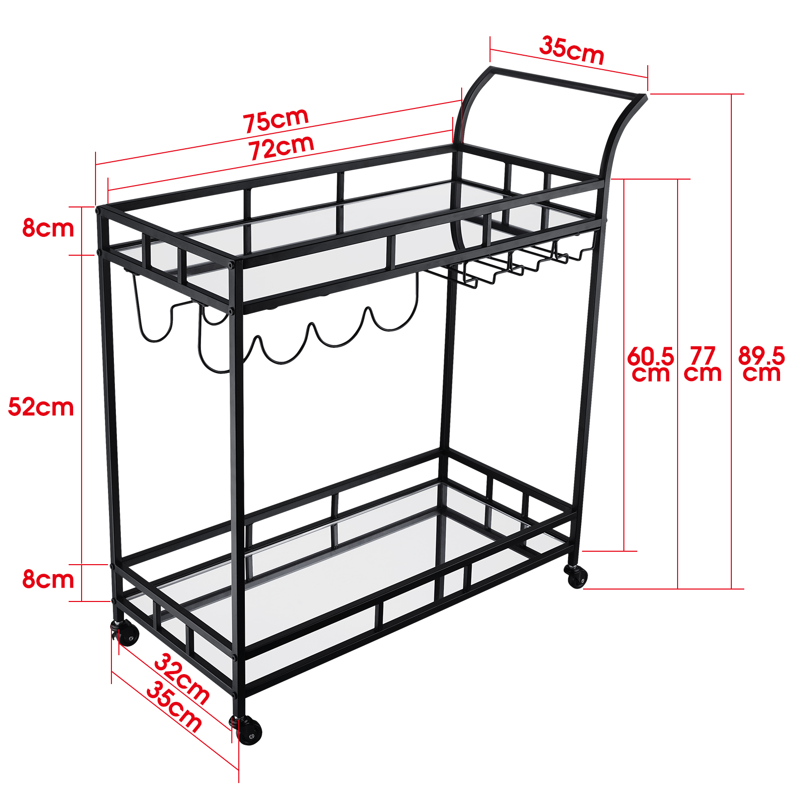 Black Bar Cart Kitchen Trolley Serving Drink Coffee Liquor Tea Wine Cocktail Alcohol