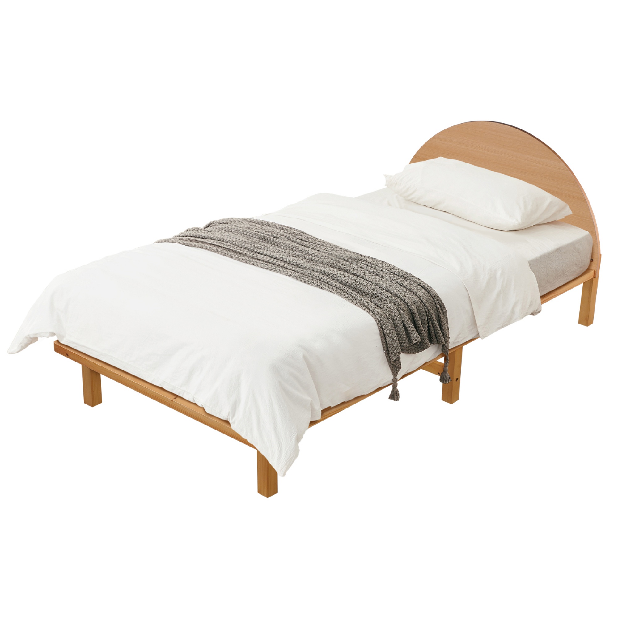 Bedroom Pine Wood Bed Frame Wooden Base Platform Round Bedhead Oak King Single/Single