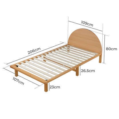 Bedroom Pine Wood Bed Frame Wooden Base Platform Round Bedhead Oak King Single/Single