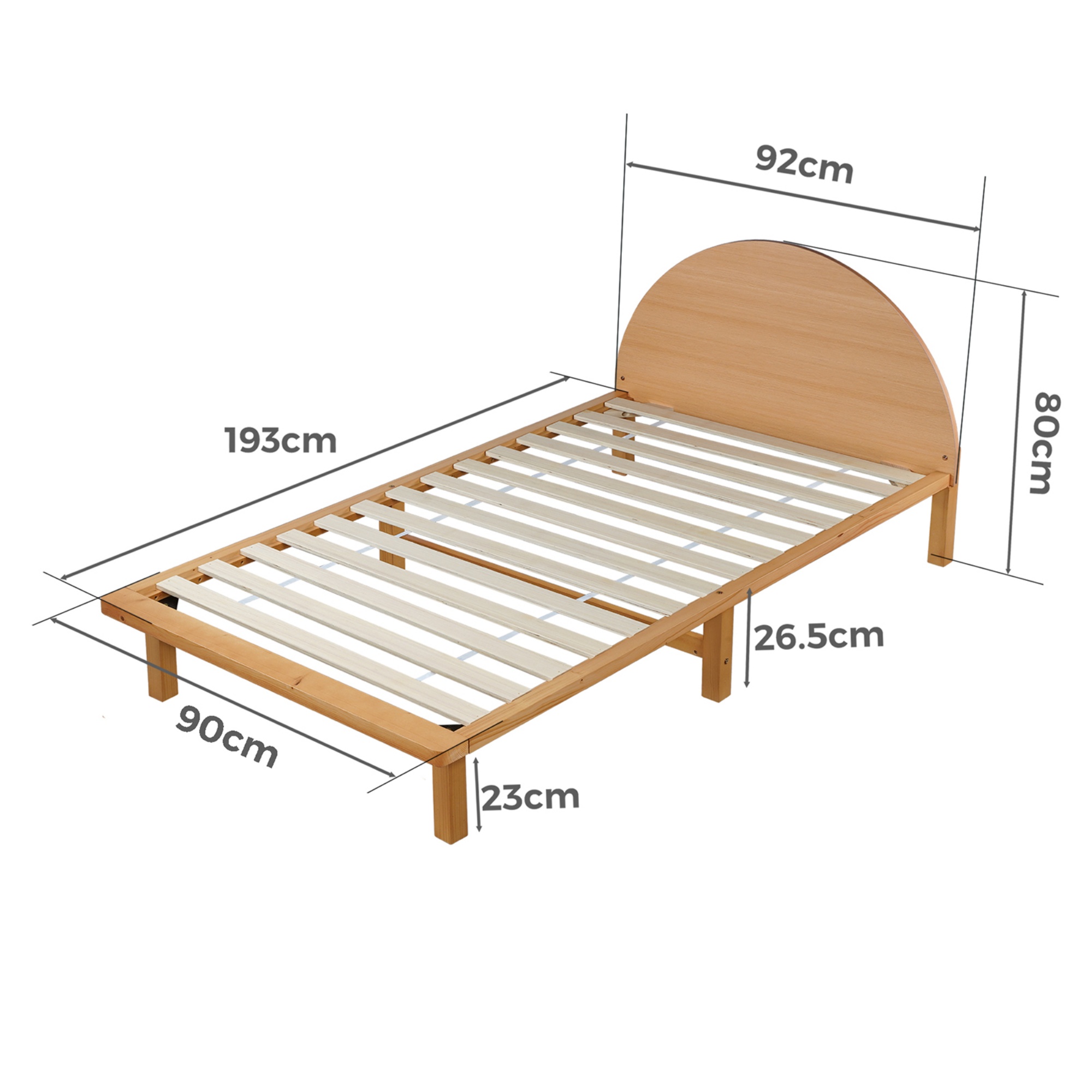 Bedroom Pine Wood Bed Frame Wooden Base Platform Round Bedhead Oak Single
