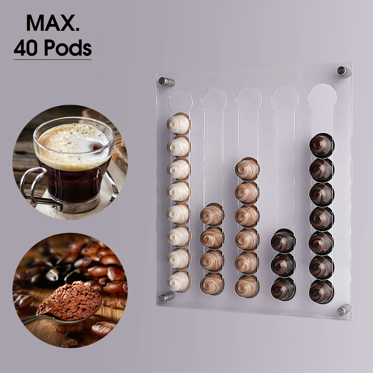 35-40 Pods Coffee Capsule Holder Wall Mount Rack Organizer Dispenser NESPRESSO