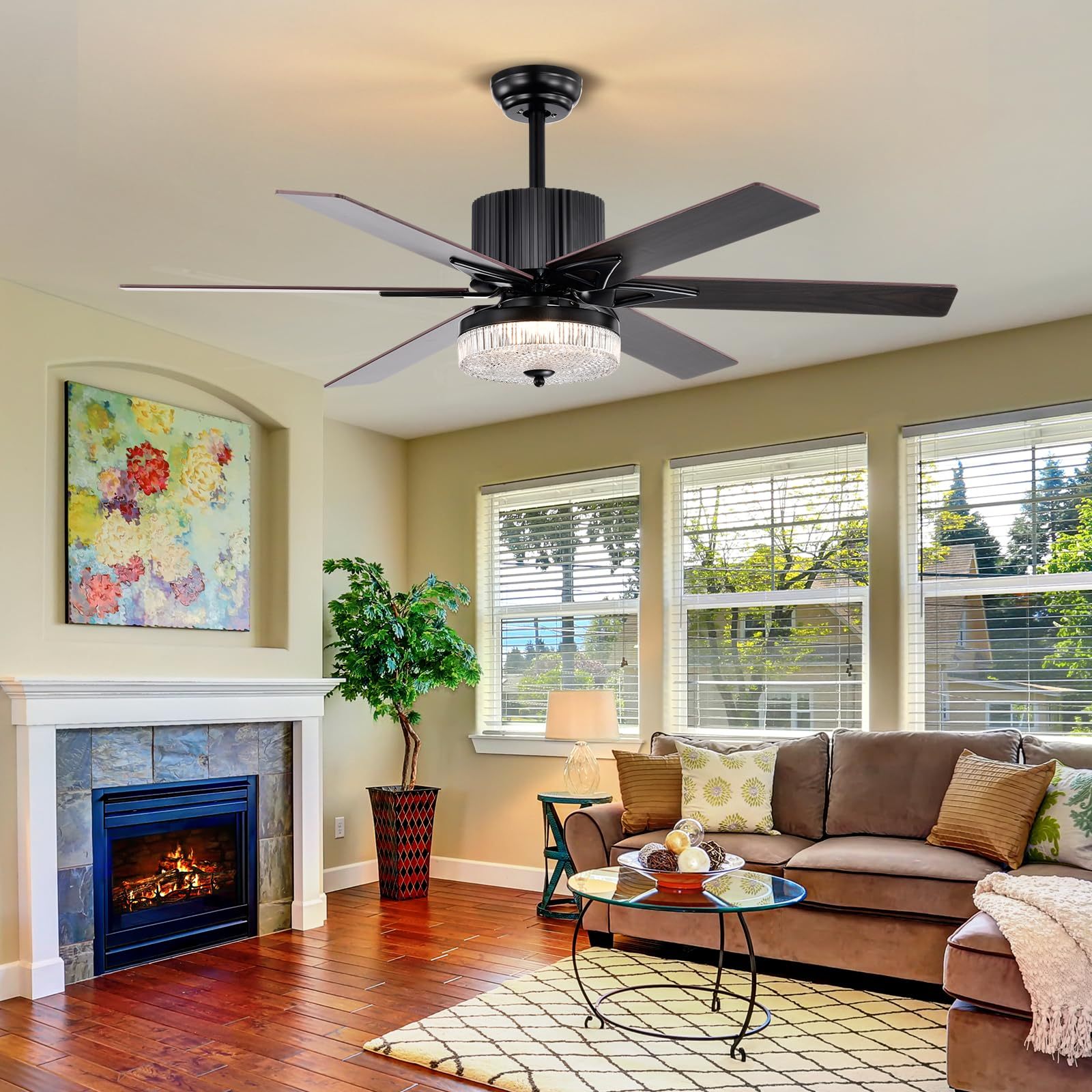 52" Ceiling Fan Light 6 Plywood Blades Silent AC Motor Timer Remote Control