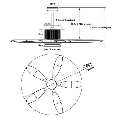 LED Light Ceiling Fan Reversible DC Motor Wooden Blades Remote Control 52"