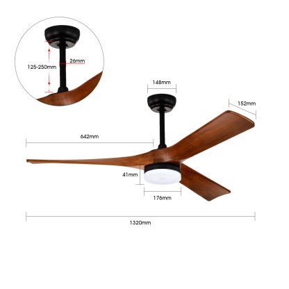 3 Timber Wooden Blades Ceiling Fan Indoor/Outdoor 6 Speed Reversible LED Light Remote Control Matt White & Natural/Matt Black & Mahogany