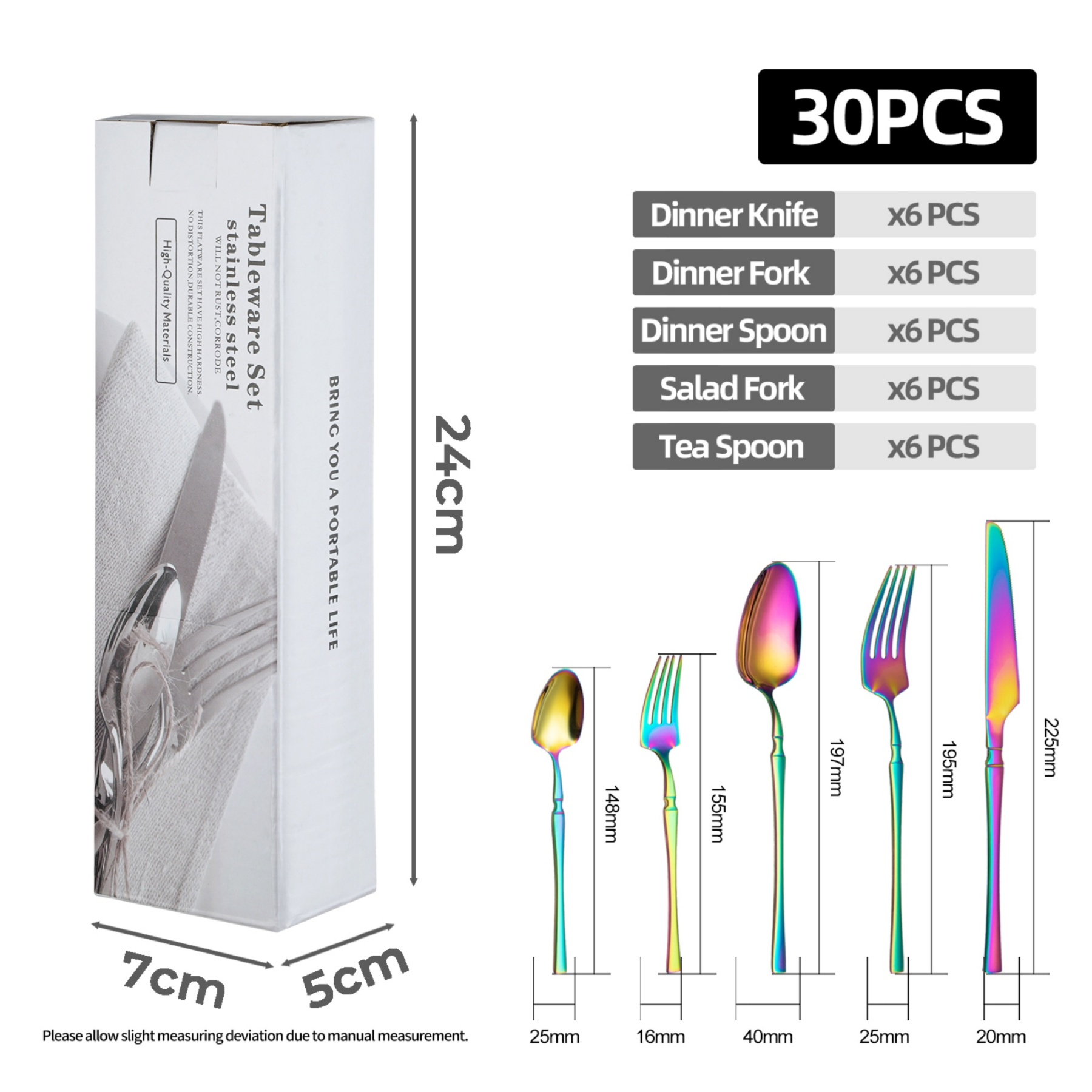 Rainbow Stainless Steel Cutlery Set 30PCs