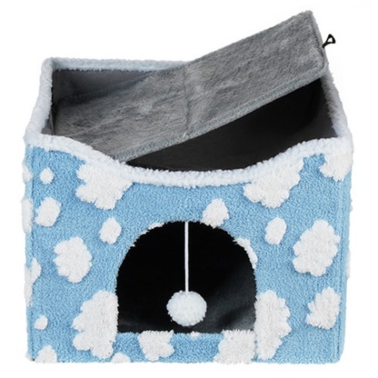Foldable Indoor Pet Bed Cat Cave Felt Bed Scratch Pad Kitten Cat Hideaway House Grey/Blue