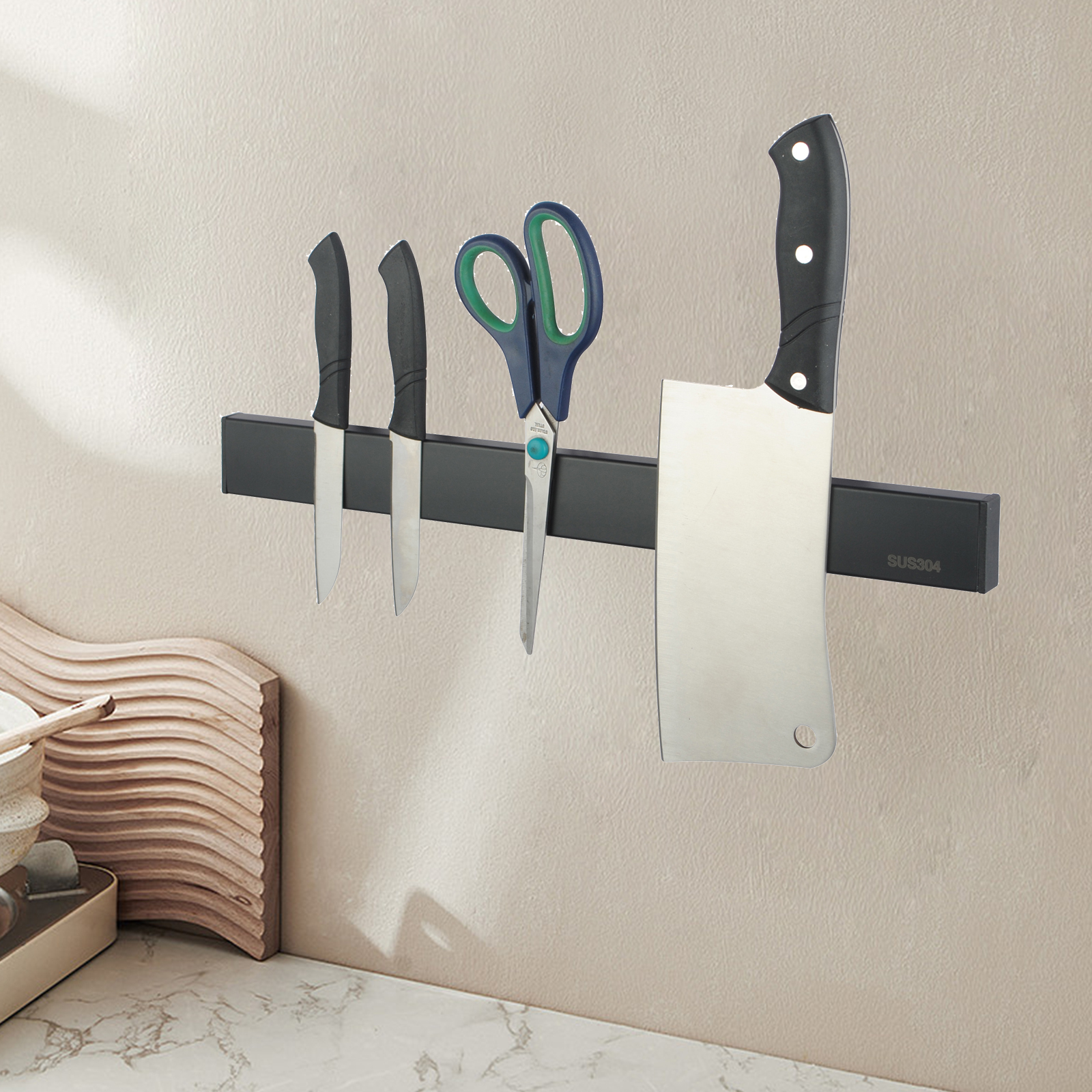 30/40/50cm Black SUS Magnetic Knife Holder Utensil Rack Strip Kitchen Tool Wall