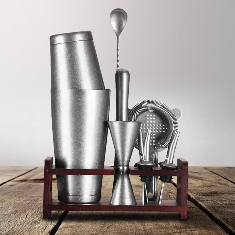 10pc 304 Stainless Steel Vintage Boston Cocktail Shaker Maker Set Jigger Mixer Bar Silver Kit