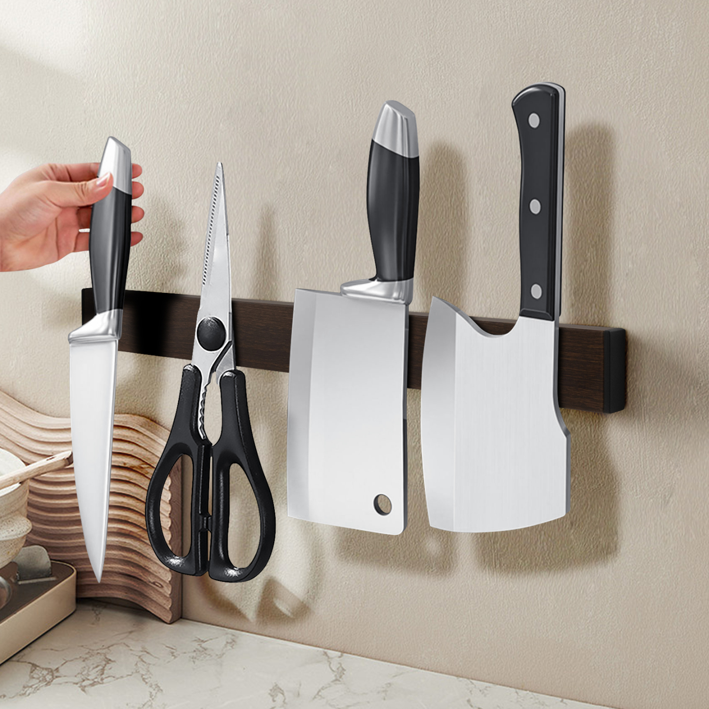 40cm Wood-lik Magnetic Knife Holder Utensil Kitchen Tool Storage Rack SUS304