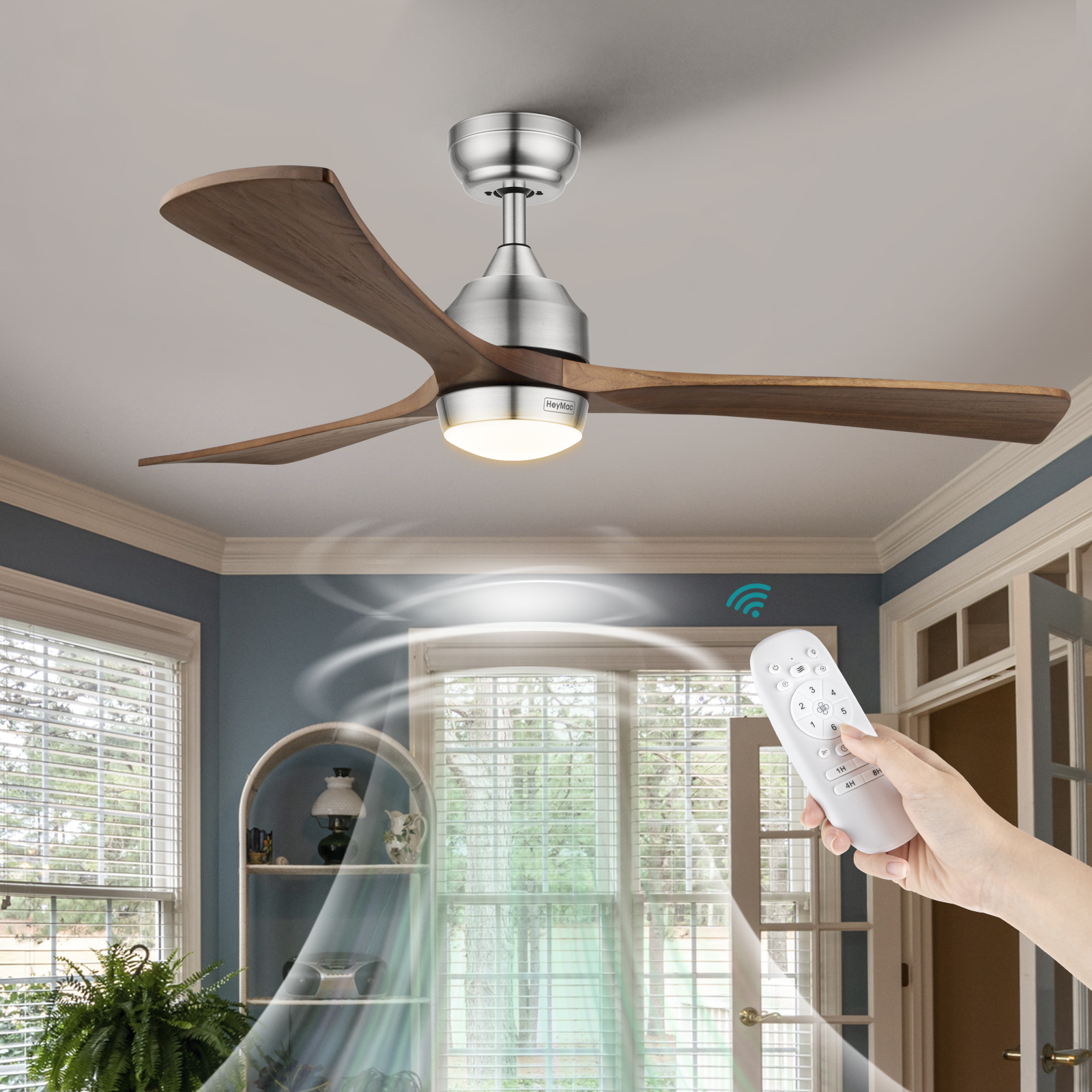 52" Ceiling Fan Light Adjustable LED Colour Reverse Airflow Timer 3 Blades