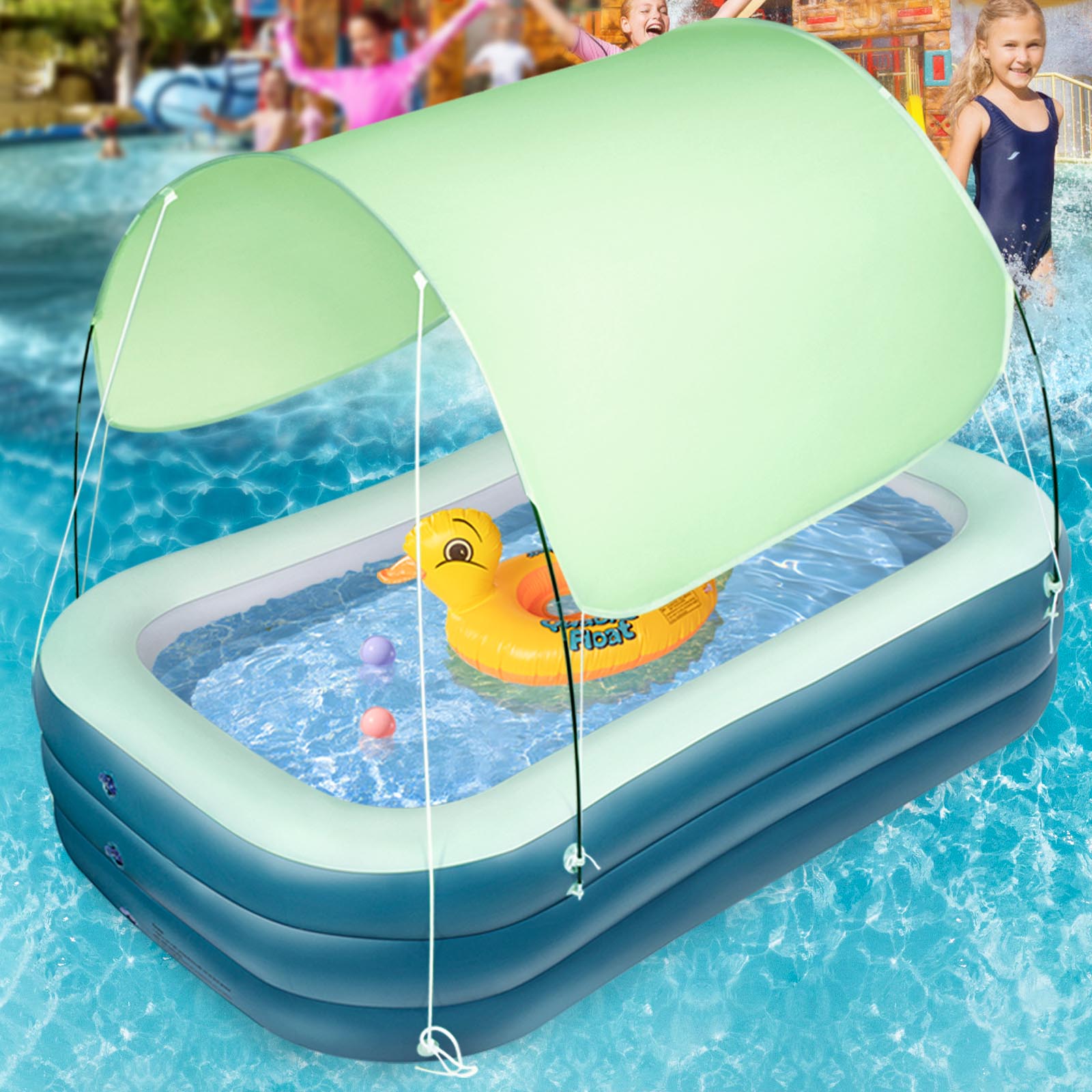 3Layer Auto Inflatable Swimming Pool Sunshade Above-Ground Swim Ring Ourdoor
