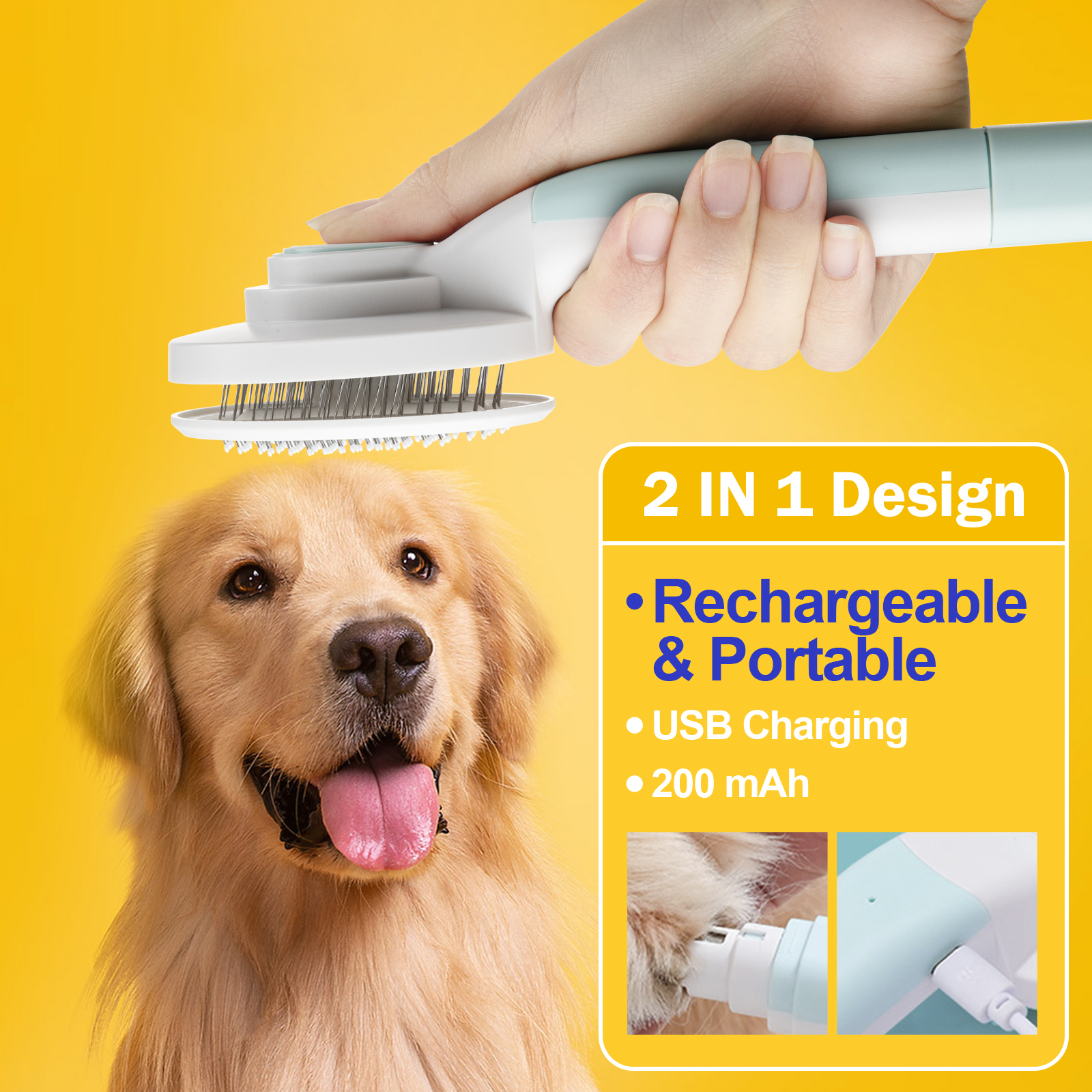 2IN1 Pet Brush Cat Dog Hair Grooming Comb Electric Cordless Nail Claw Grinder