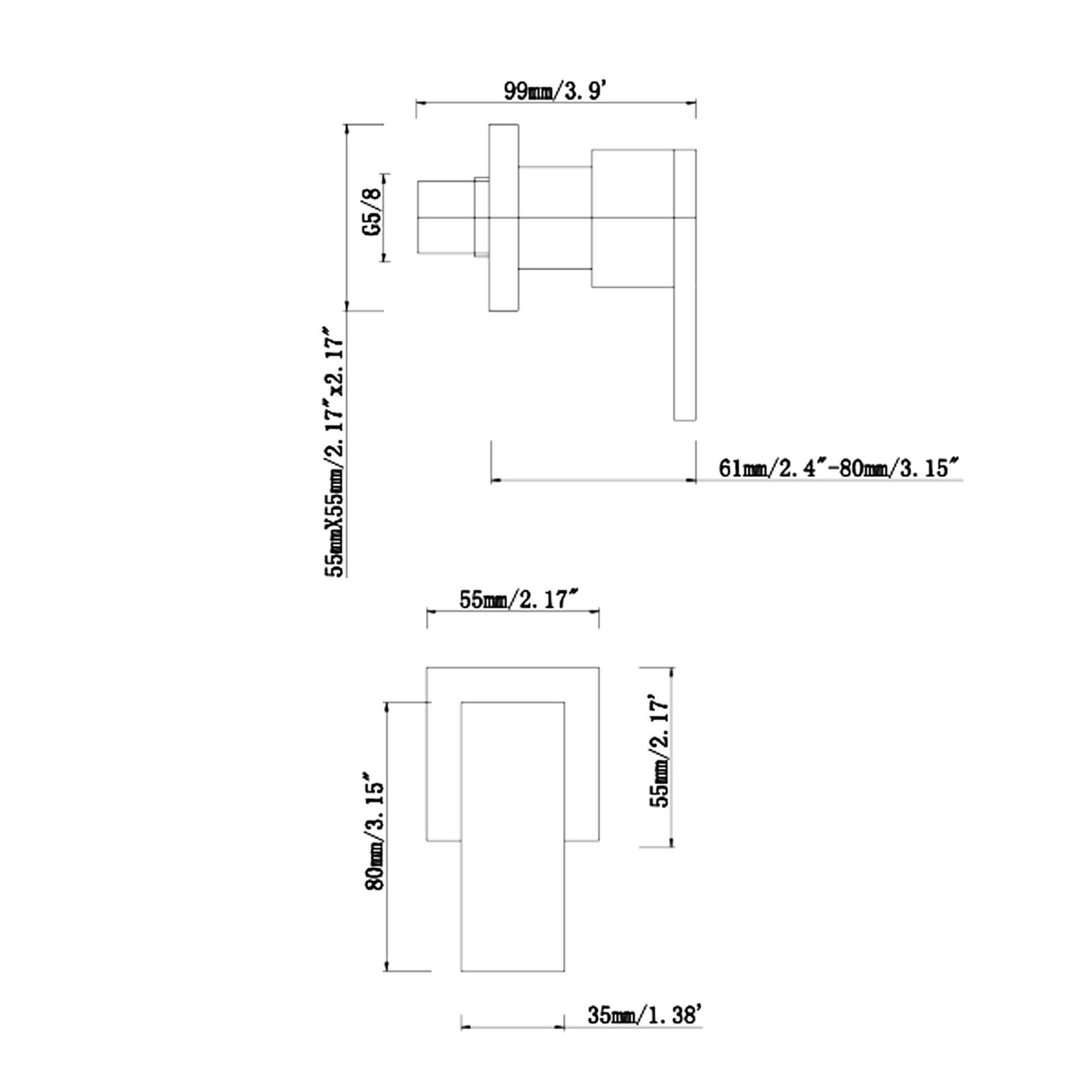 1/4 Bathroom Square Wall Mounted Twin Shower Taps Bath Basin Sink Hot Cold Mixer Taps Chrome/Matte Black/Gunmetal Grey